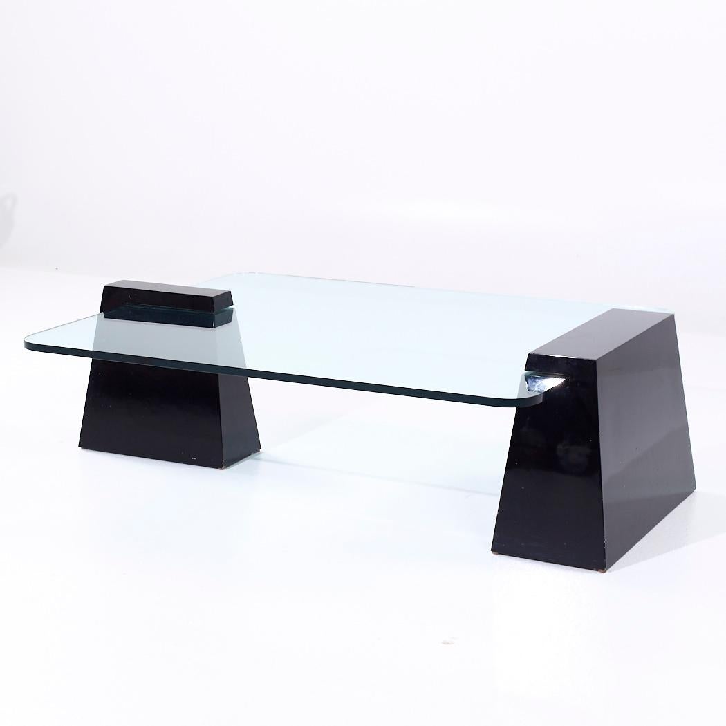 Will Stone Stil Mid Century Glas und schwarzer Lack Couchtisch (Moderne der Mitte des Jahrhunderts) im Angebot