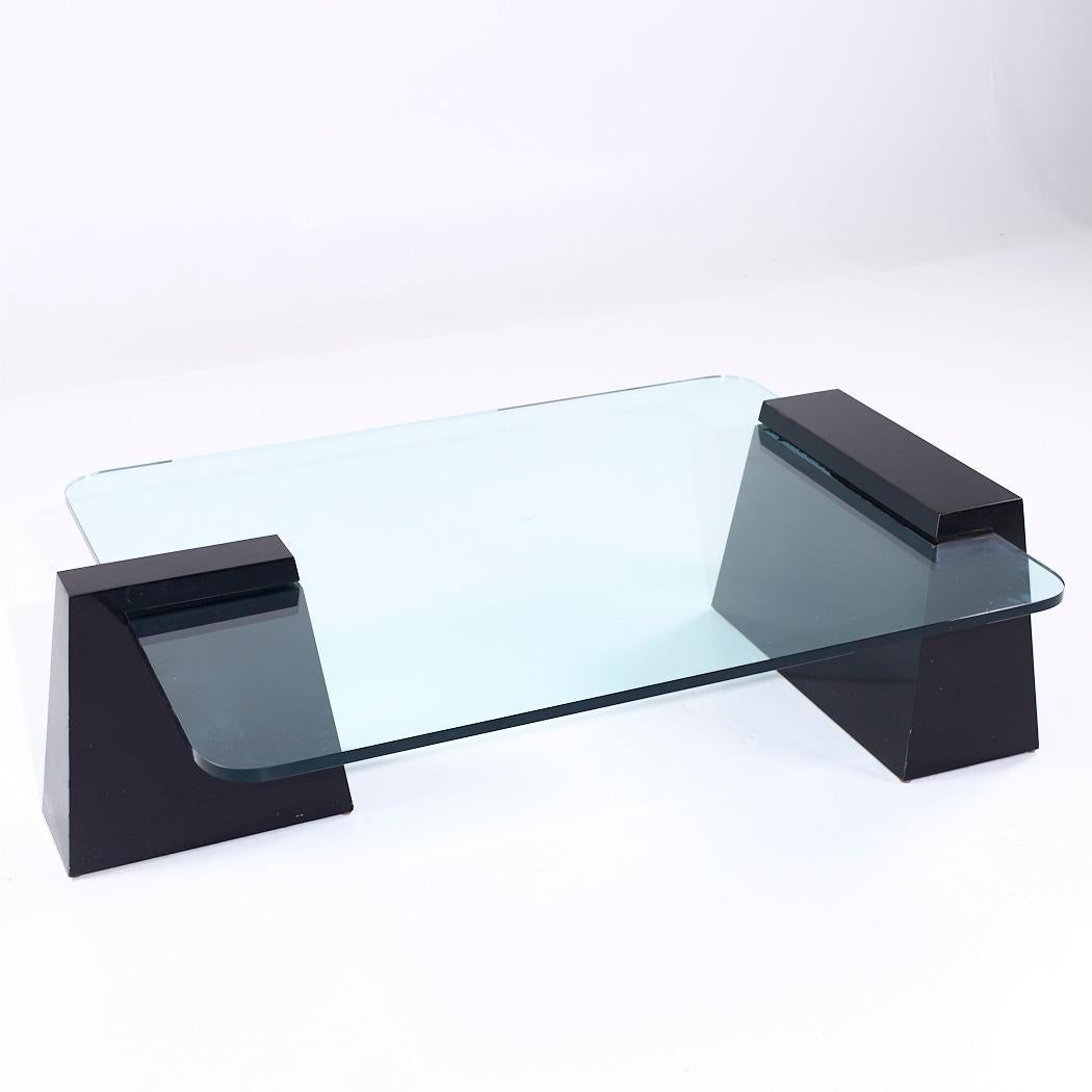Will Stone Stil Mid Century Glas und schwarzer Lack Couchtisch im Angebot 1