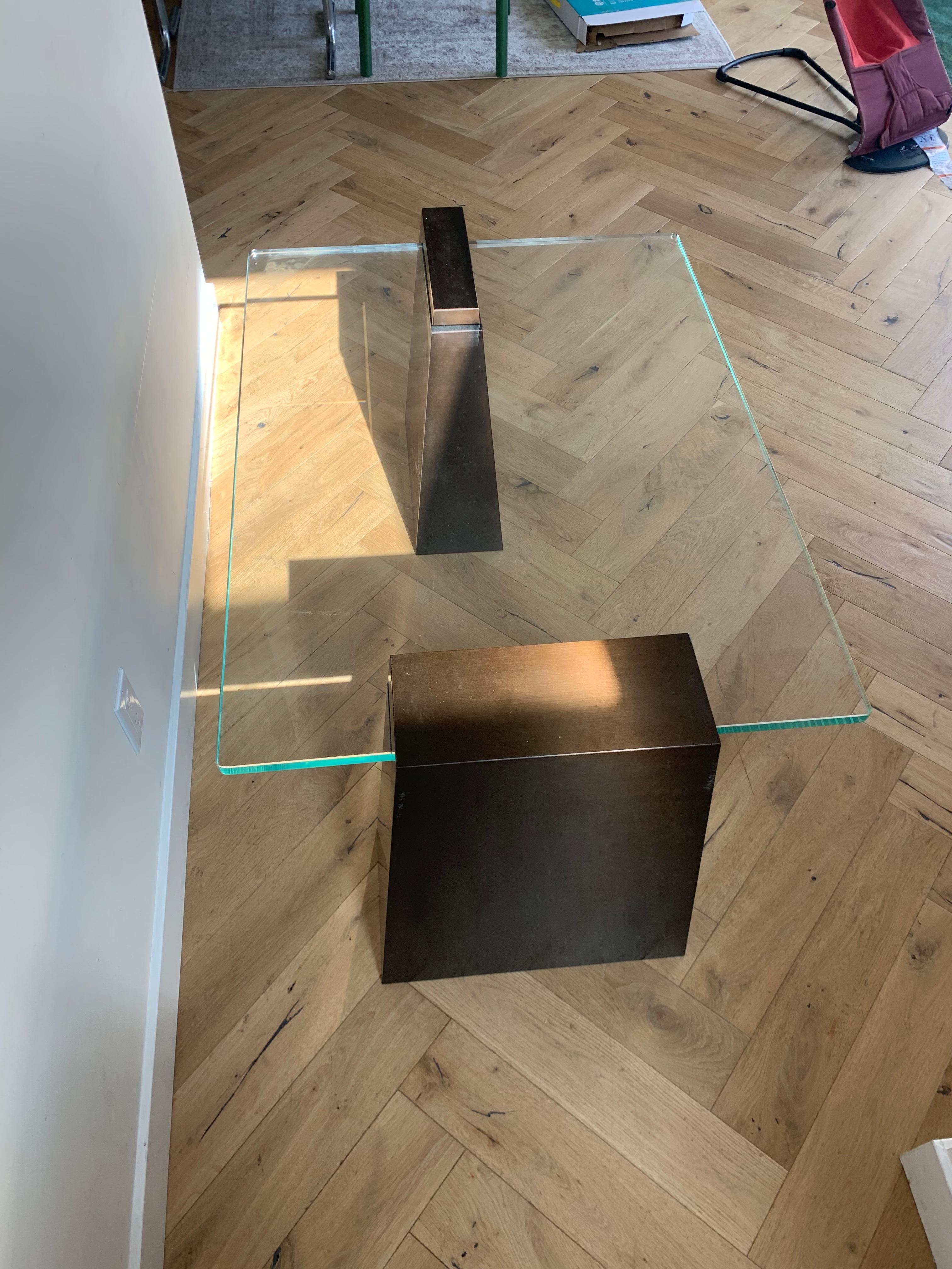 Will Stone Style Modernist Metal and Glass Coffee Table, 20th century For Sale 4
