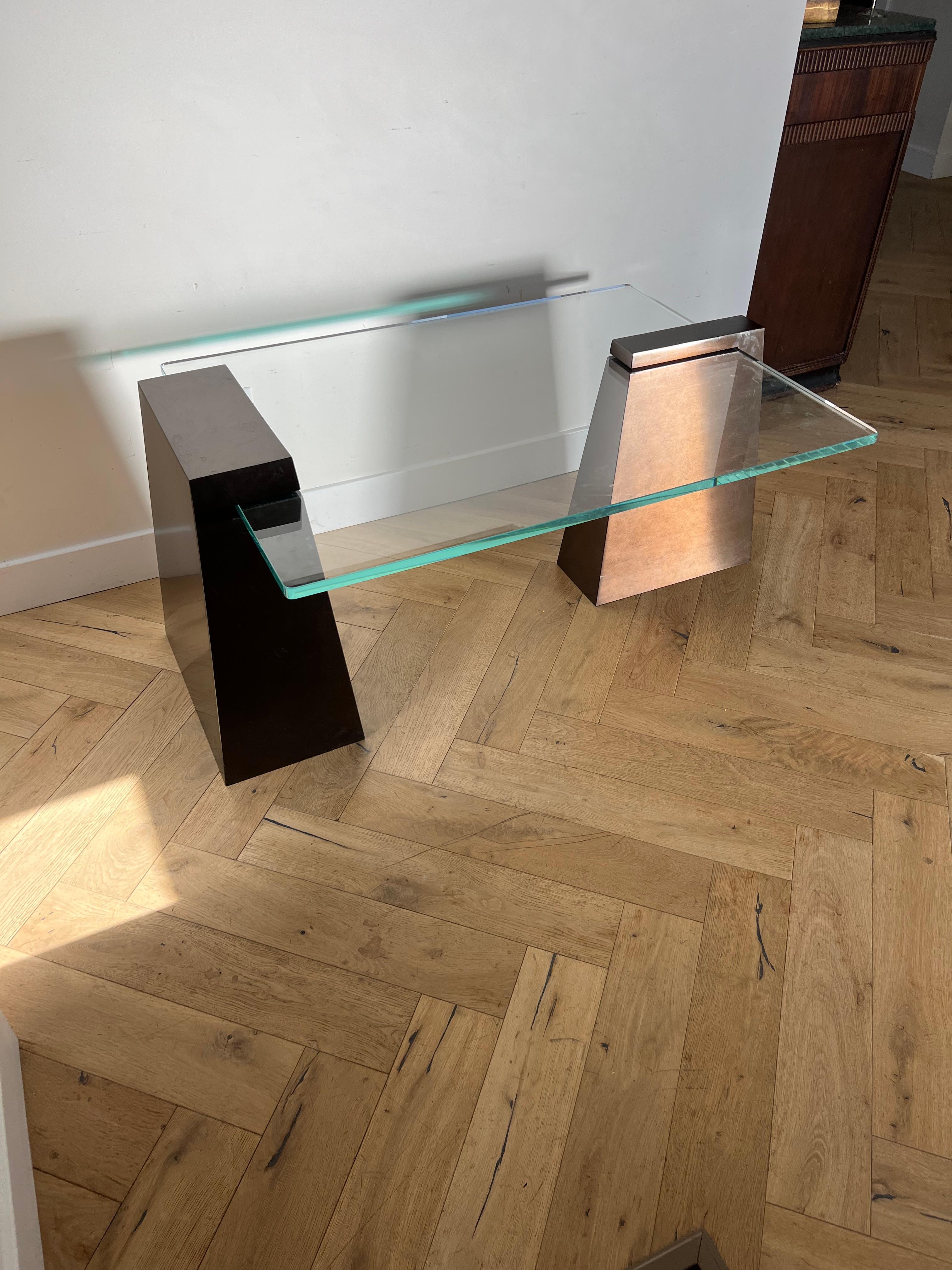 Will Stone Style Modernist Metal and Glass Coffee Table, 20th century For Sale 8