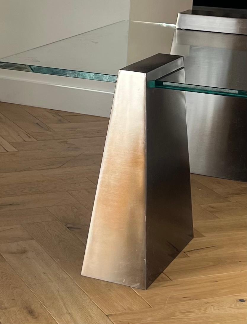 Will Stone Style Modernist Metal and Glass Coffee Table, 20th century For Sale 9