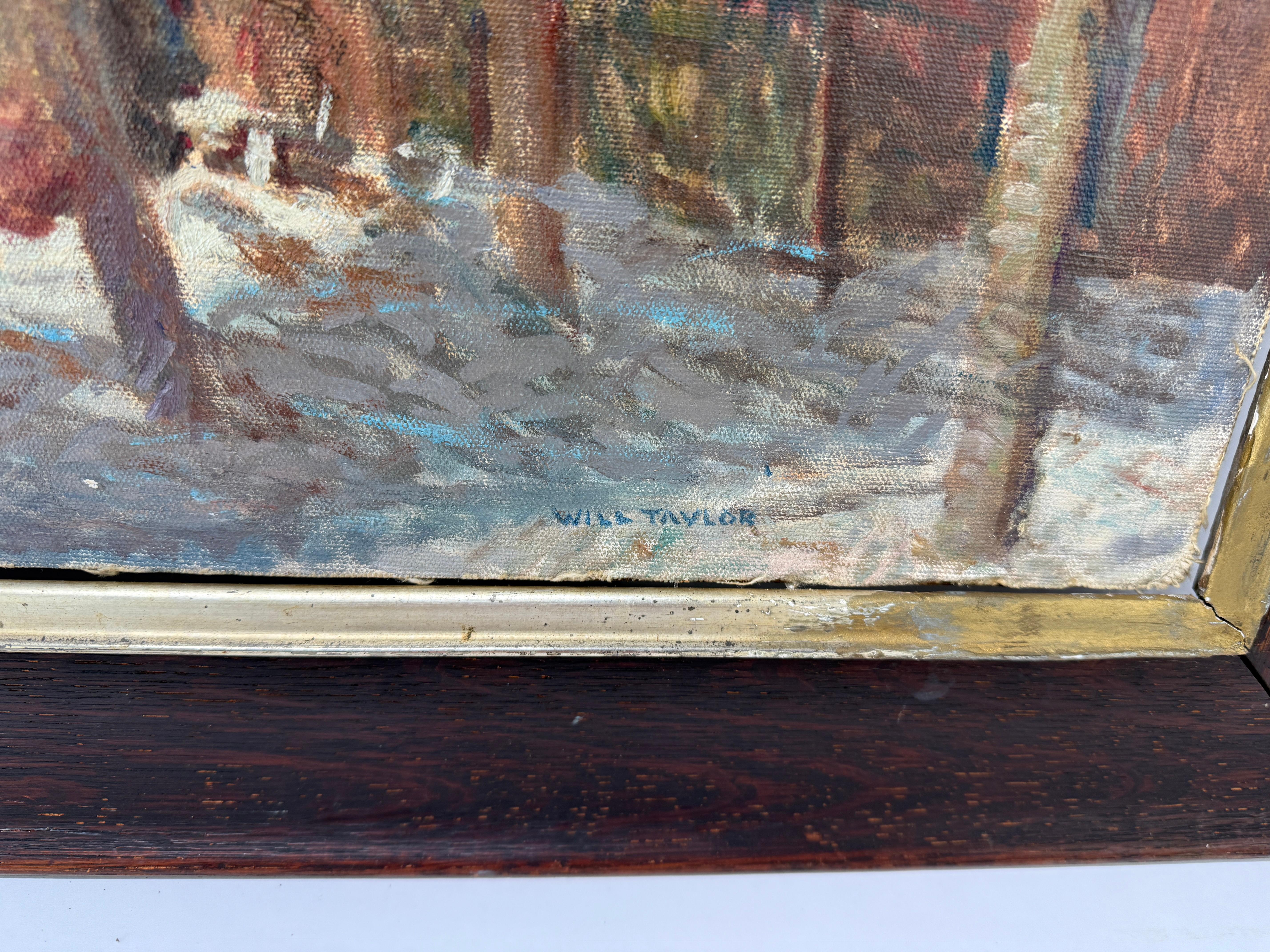 Will Taylor,  Impressionistische Kühe in einer Schneelandschaft, Öl auf Leinwand, Neuengland, Öl im Angebot 1