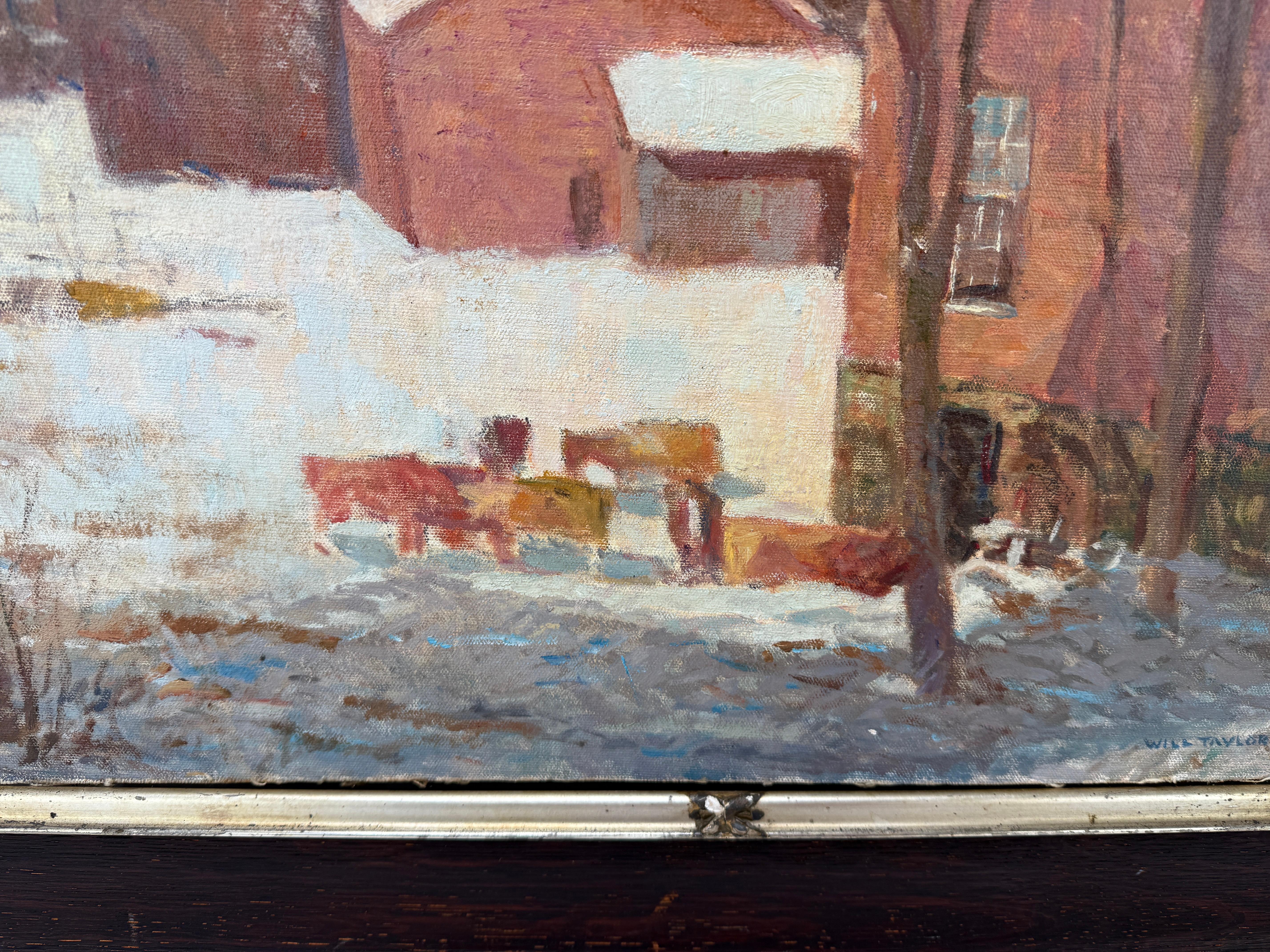 Will Taylor,  Impressionistische Kühe in einer Schneelandschaft, Öl auf Leinwand, Neuengland, Öl im Angebot 2
