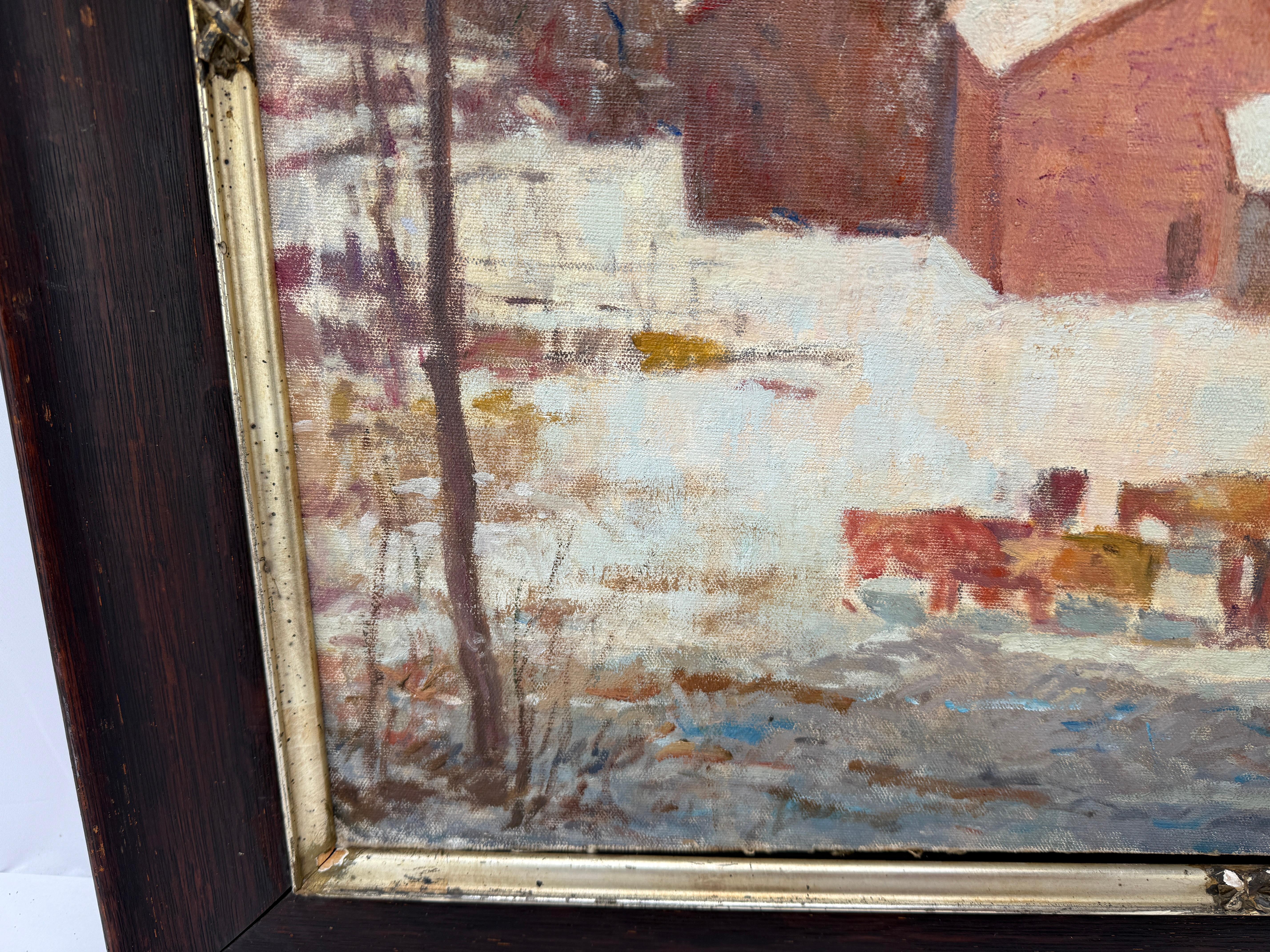 Will Taylor,  Impressionistische Kühe in einer Schneelandschaft, Öl auf Leinwand, Neuengland, Öl im Angebot 3