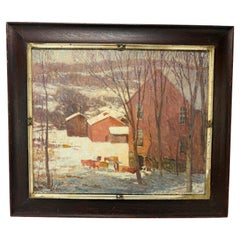 A. Taylor,  Mucche impressioniste del New England in un paesaggio innevato Olio su tela