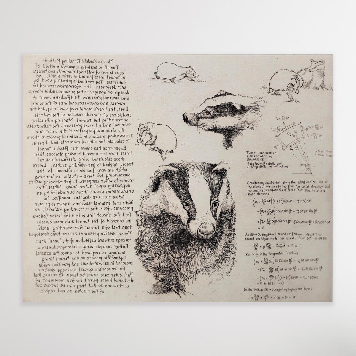 Badger Studies, Art print, Animal Art, Mathematics, Badger  For Sale 2