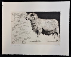 Heaviside Sheep by Will Taylor, Copper Plate Etching Print, Animal art