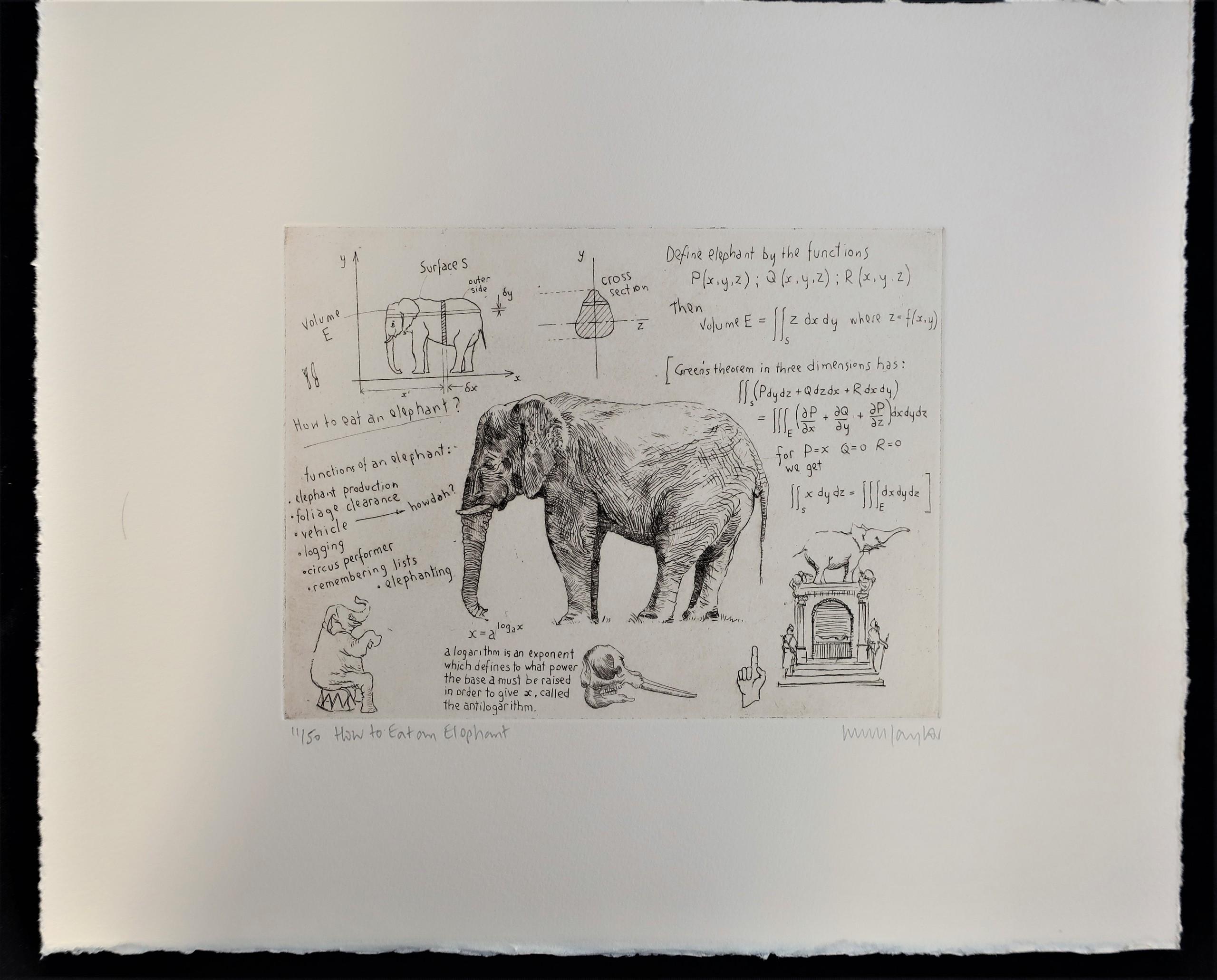 How to Eat an Elephant, gravure sur cuivre, imprimé animal - Print de Will Taylor