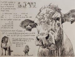 The Perfect Cow, Animal Art, Black and White Animal Sketch Etching, Word Art