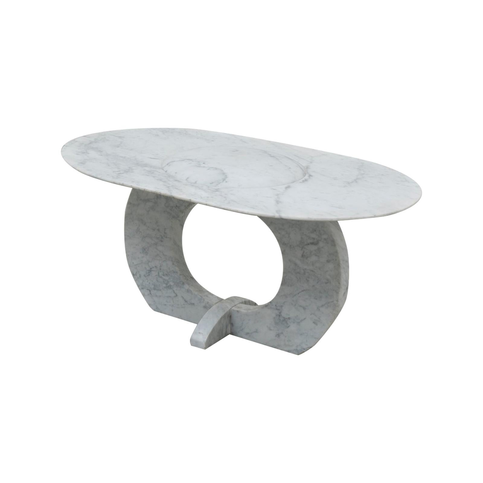 Will West Contemporary Unique Solid Carrara Marble Coffee Table For Sale
