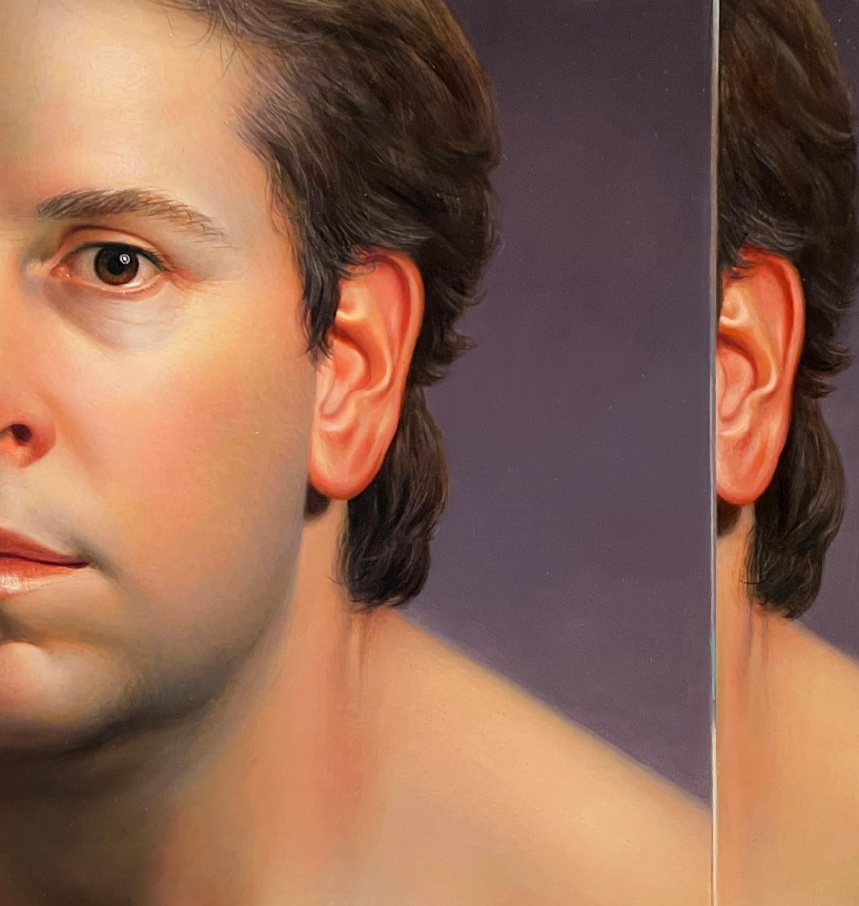BEVELED - Contemporary Self Portrait / Photorealism / Trompe l'oeil - Black Portrait Painting by Will Wilson