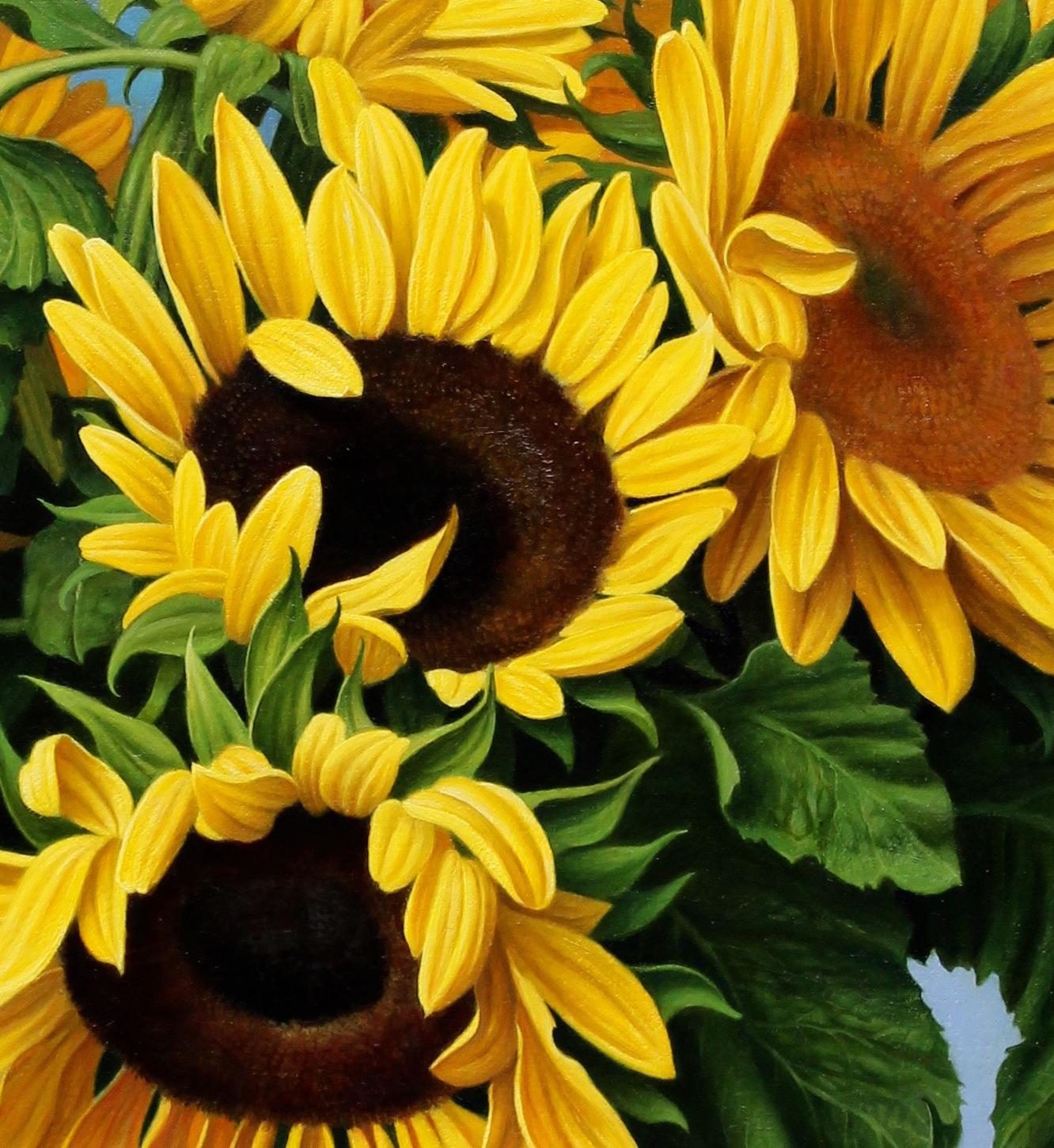 GIRASOL - Mexican Sunflowers Still Life / Contemporary Realism - Gray Still-Life Painting by Will Wilson