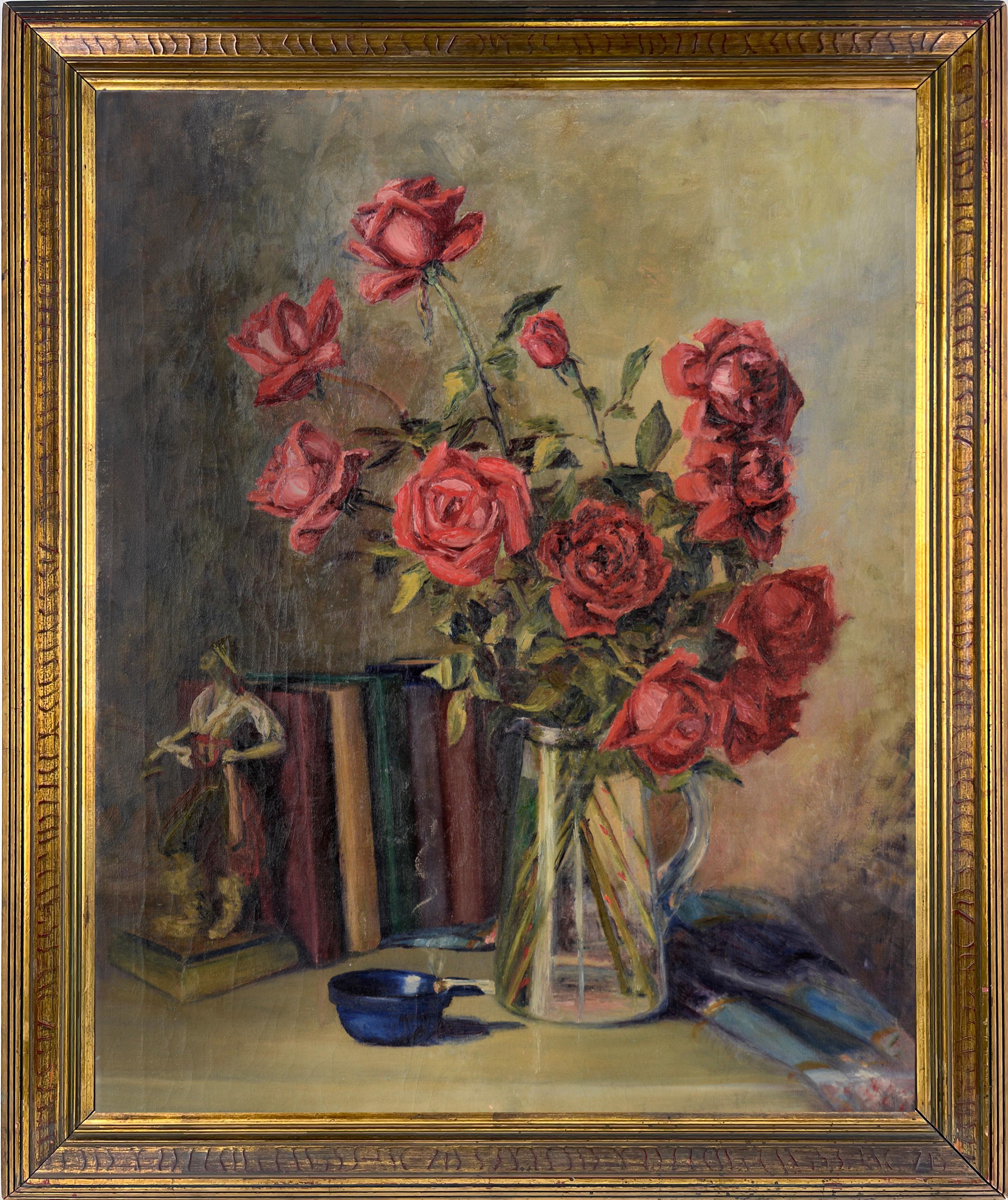 Willa Kay Fall  Still-Life Painting - The Pirates of Penzance - Roses and Books Still Life by Willie Kay Fall - Texas 