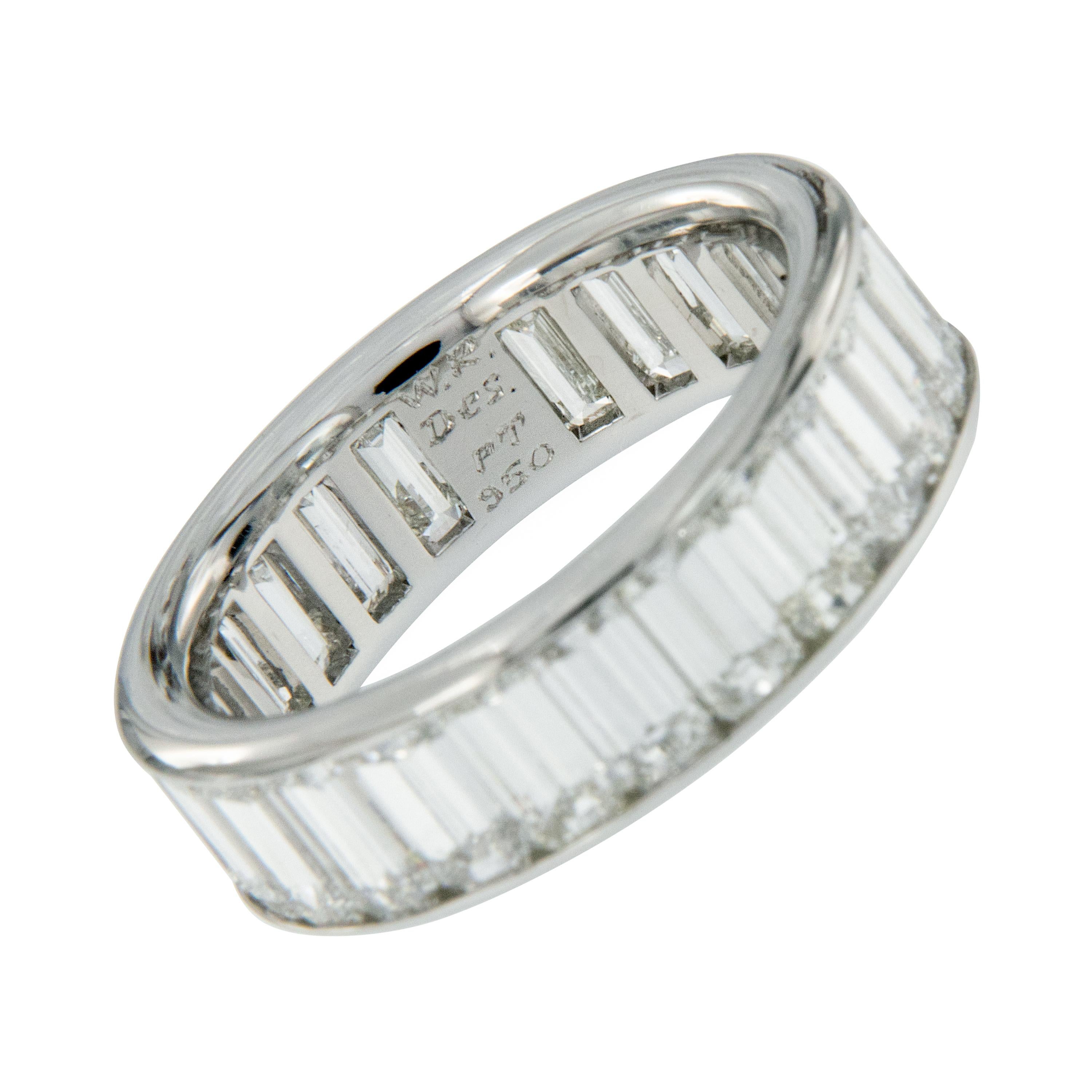 Contemporary William Rosenberg Platinum North-South Emerald Cut Diamond 6.04 Carat Band Ring
