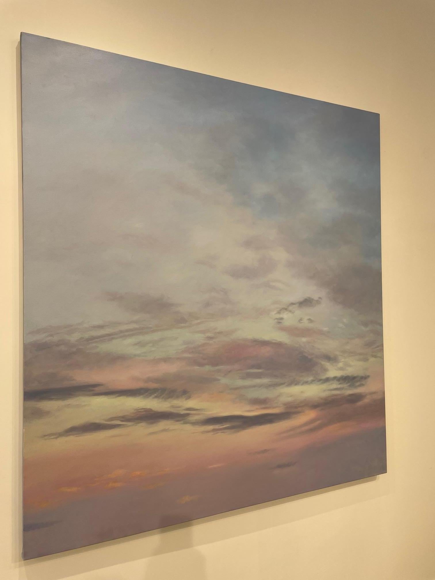 Ann's Skies I, oil on canvas, 65 x 60 inches. In new condition by Willard Dixon. Artist signed and dated. Beautiful sky painting celebrating natures abstractions through the American Realist painter's lens. This painting was created as three sky