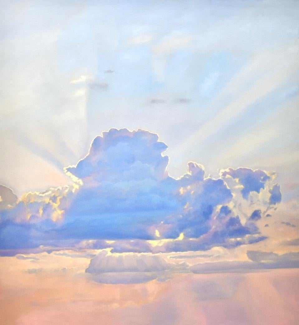 Ann's Skies triptych oil painitngs - Purple Landscape Painting by Willard Dixon