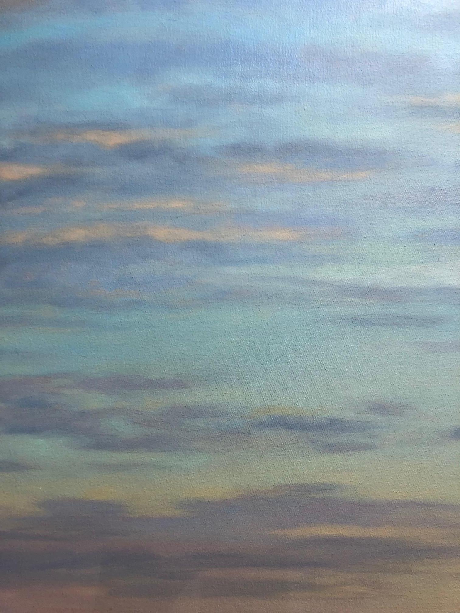 Banded Sky, oil painting sunset, clouds, serene - Painting by Willard Dixon