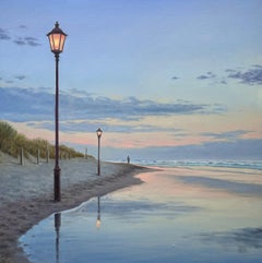 Plage avec lampadaires