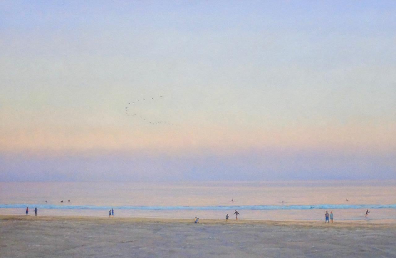 Willard Dixon Still-Life Painting - Evening Beach / American realism ocean beach figurative landscape  