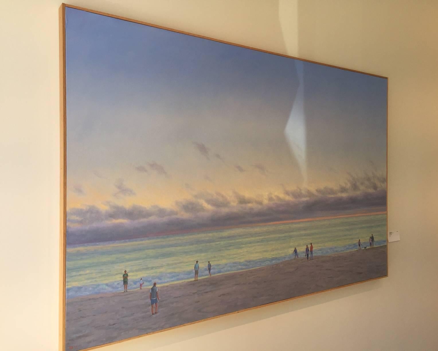 Evening Beach III / oil on canvas - family beach ocean figurative realism - Painting by Willard Dixon