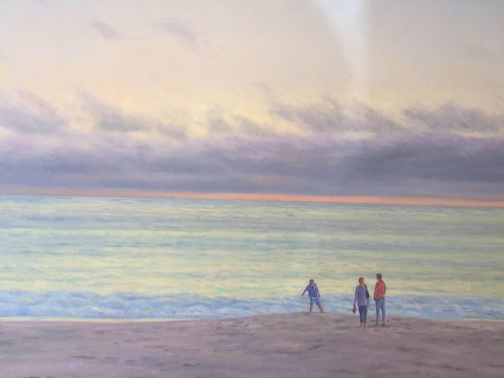 Evening Beach III / huile sur toile - réalisme figuratif familial de la plage et de l'océan - Réalisme américain Painting par Willard Dixon