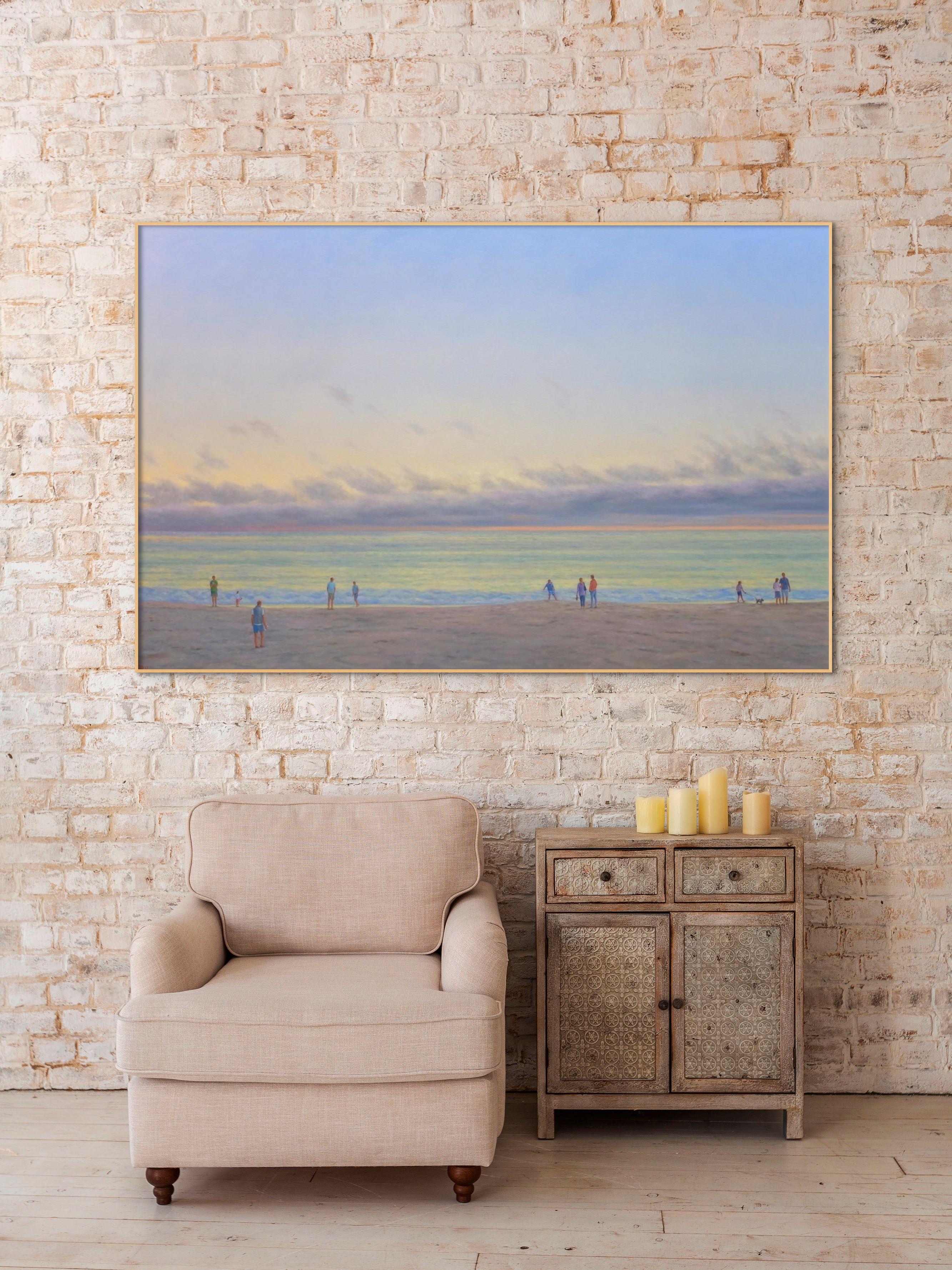 Evening Beach III / oil on canvas - family beach ocean figurative realism For Sale 1
