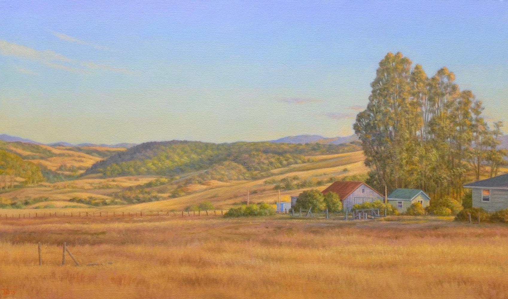Willard Dixon Still-Life Painting - Petaluma Ranch / Sunlit western landscape American Realsim