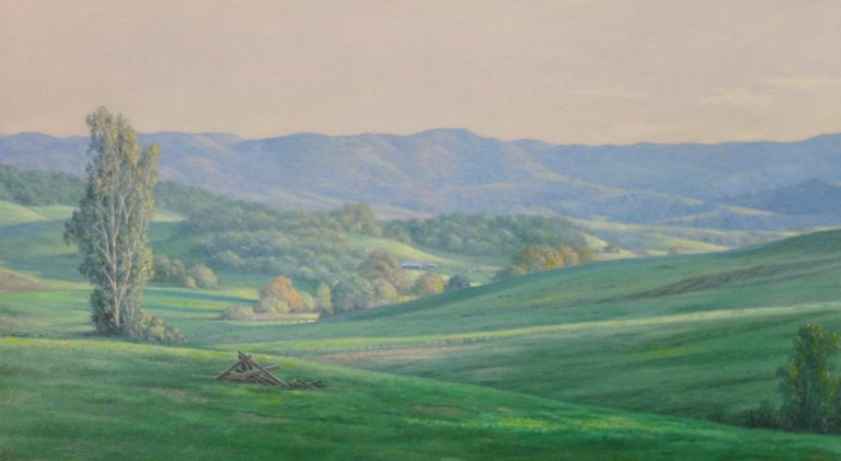 Willard Dixon Landscape Painting - Green Fields /  American realism, Dixon, green hills and sky