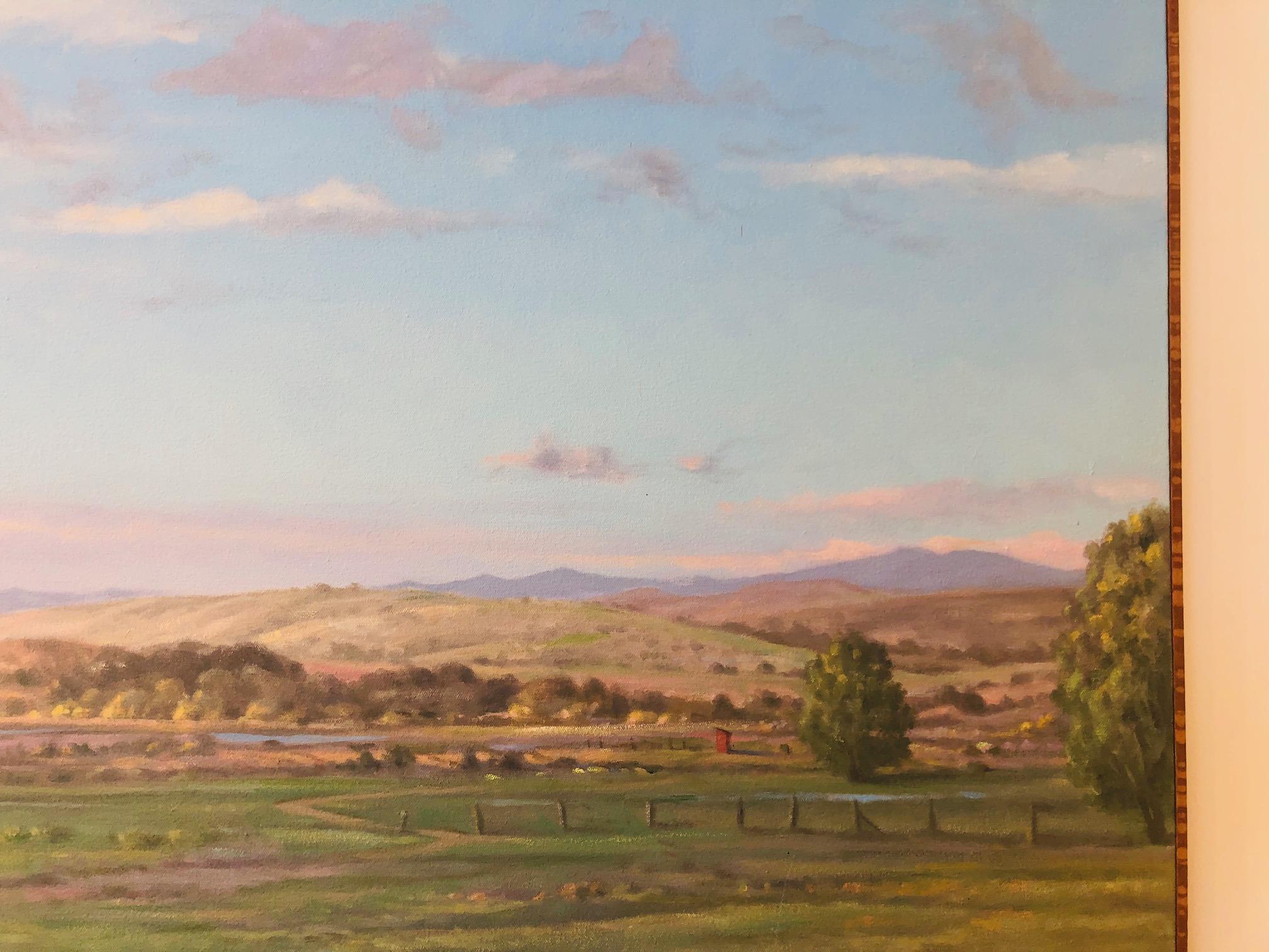 Inverness Fields / oil on canvas - Blue Landscape Painting by Willard Dixon