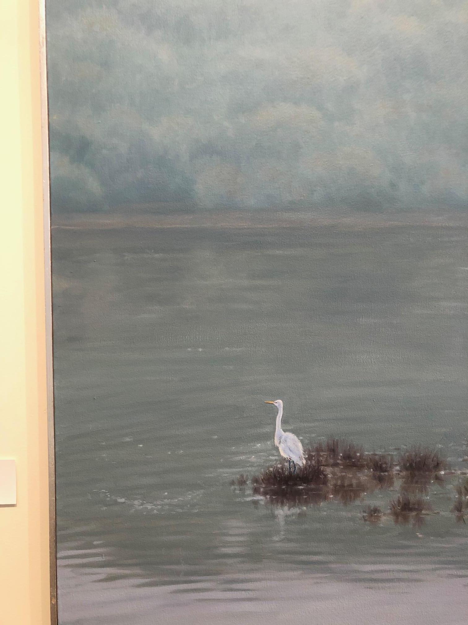 Landscape with Egret - realism oil on canvas paitning - bird nature - Painting by Willard Dixon