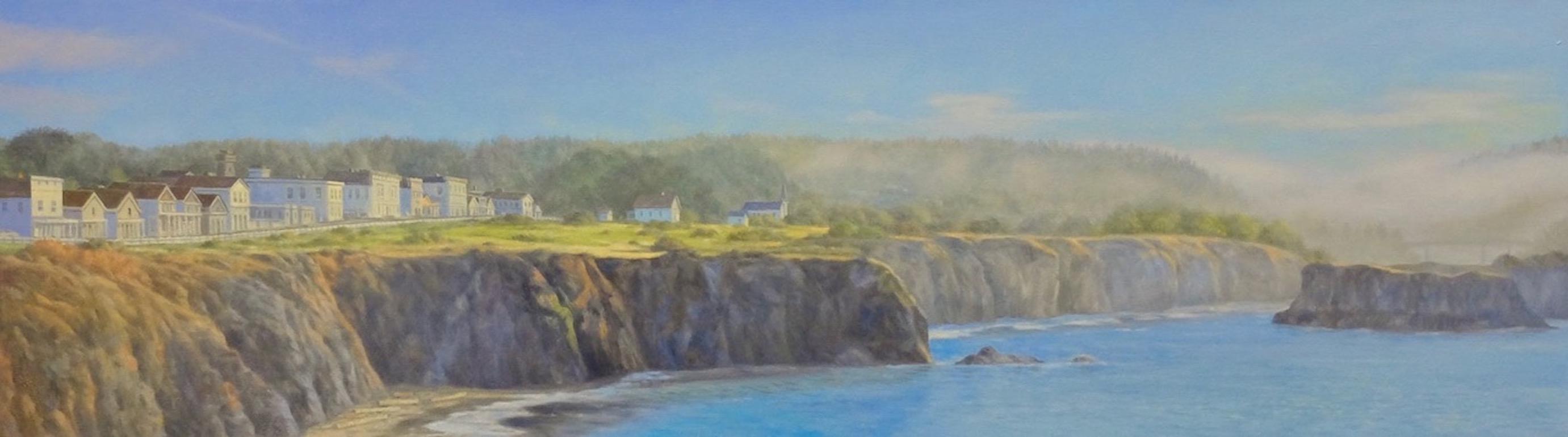 Willard Dixon Still-Life Painting - Mendocino / 17 x 60  inch breathtaking landscape / ocean scene - oil on canvas