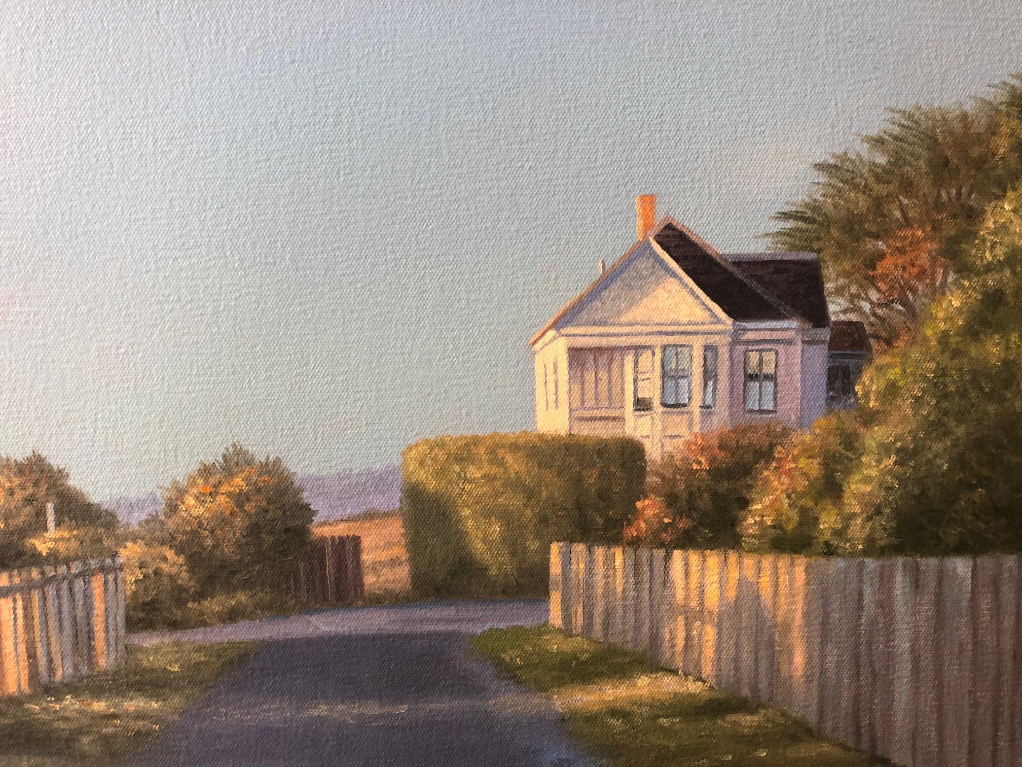 Mendocino Evening / contemporary California suburban landscape sunset - Contemporary Painting by Willard Dixon