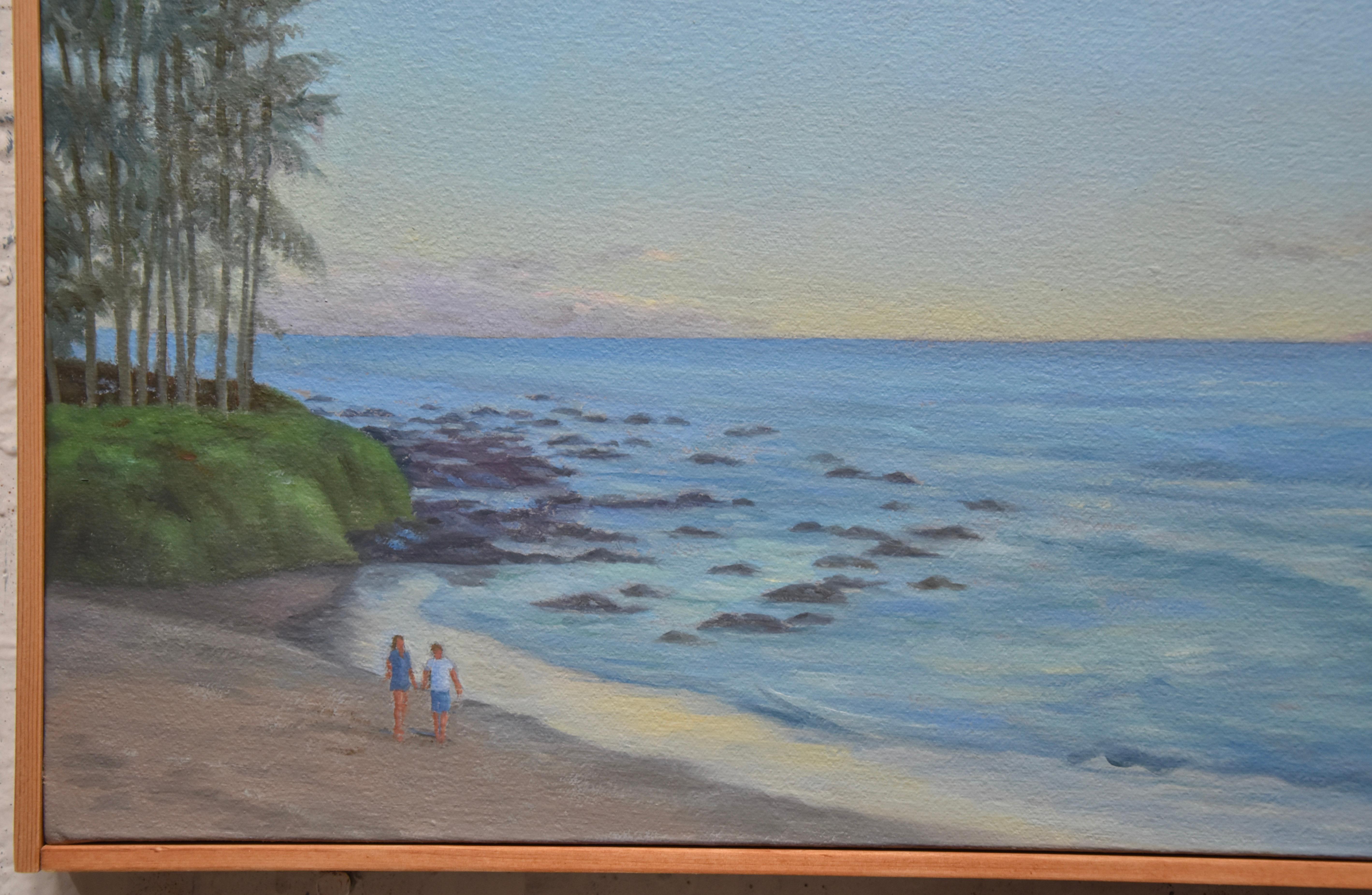 Molokai - Hawaiian Island ocean beach scene at dusk - Painting by Willard Dixon