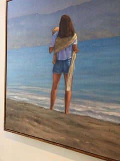 MOTHER AND CHILD - realism family baby seascape nursery painting