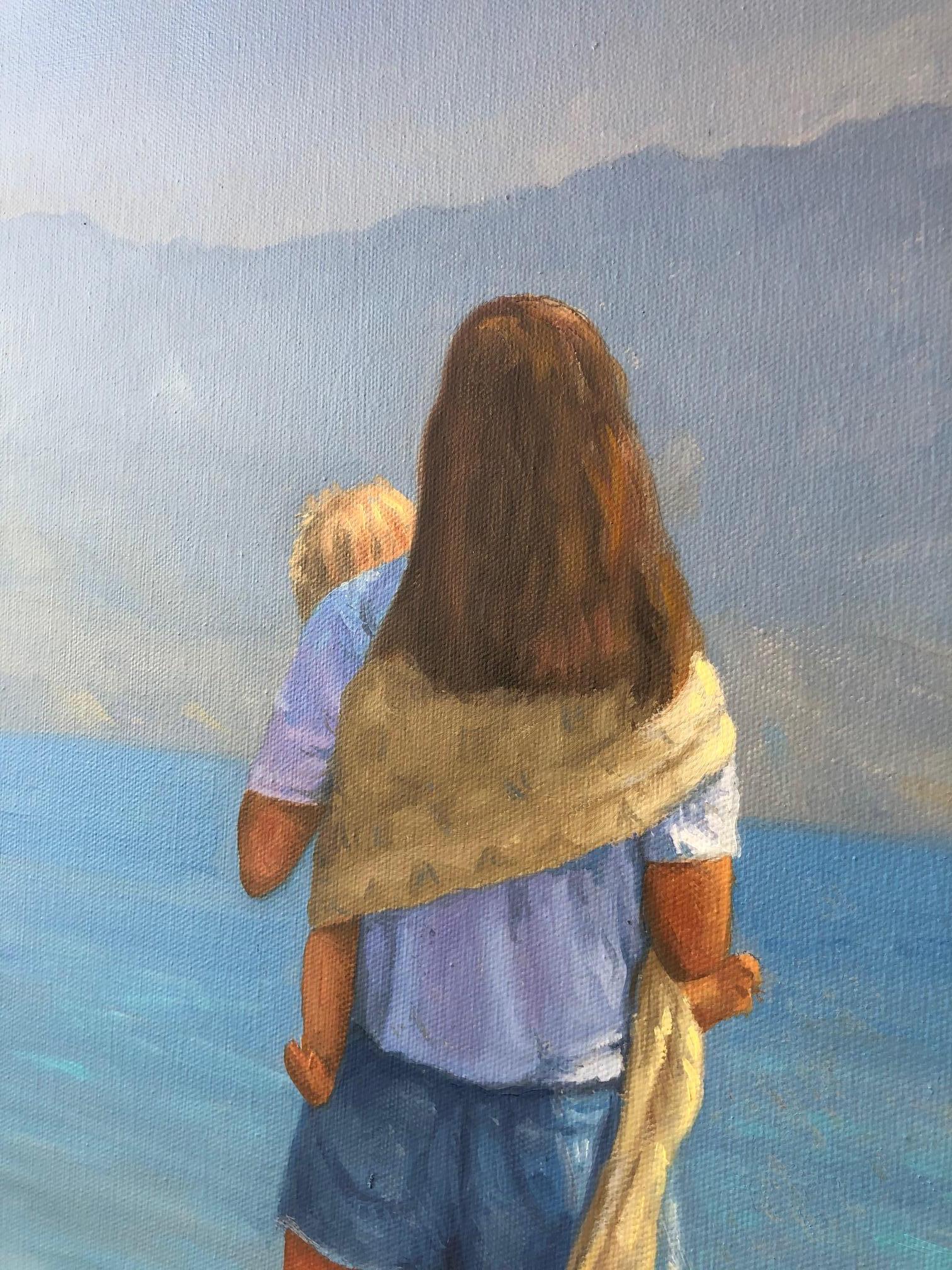 MOTHER AND CHILD - realism family baby seascape nursery painting - Realist Painting by Willard Dixon