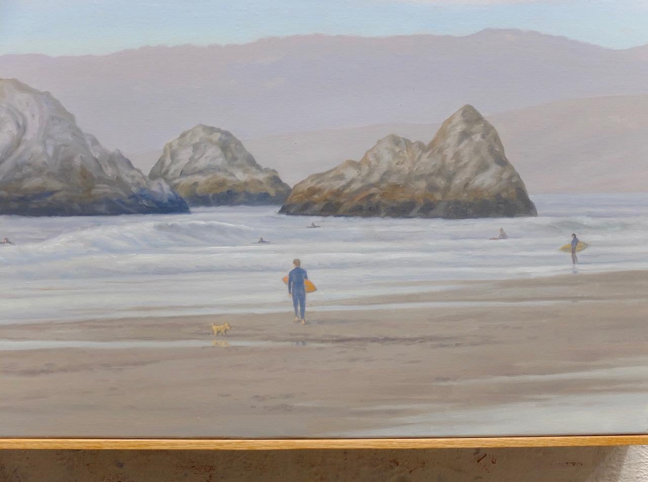 Surfer am Ozean Strand – Painting von Willard Dixon