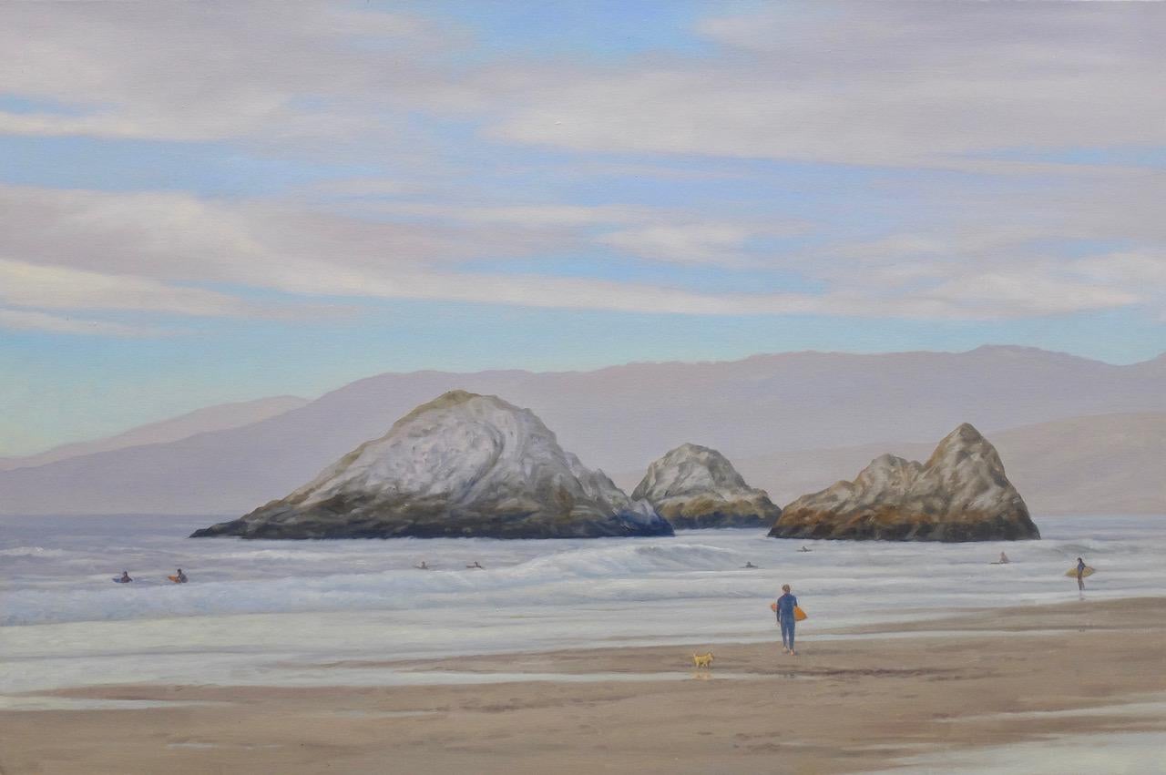Willard Dixon Landscape Painting - Ocean Beach Surfers
