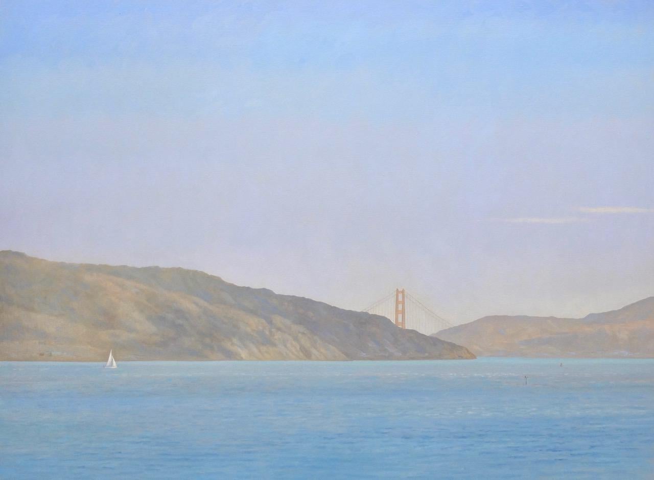 Willard Dixon Still-Life Painting - Racoon Strait / Golden Gate Bridge with sailing ship, CA landscape Realism 