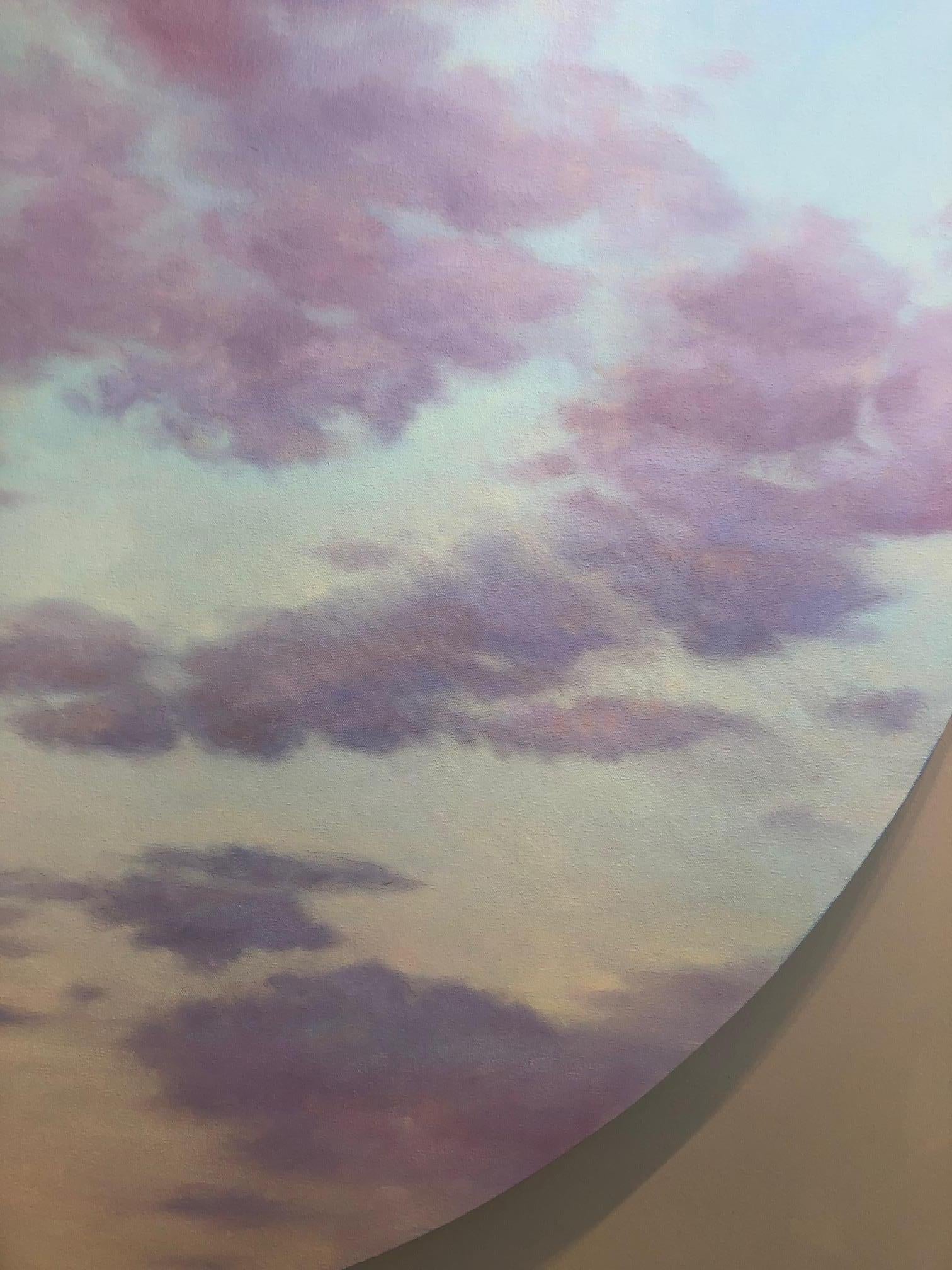 Red Clouds - circular sky oil painting / unique sky-scape - Purple Landscape Painting by Willard Dixon