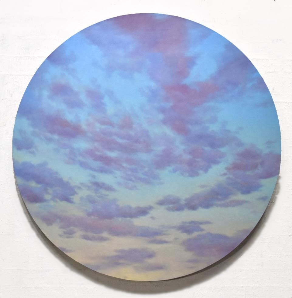 Red Clouds - circular sky oil painting / unique sky-scape - Painting by Willard Dixon