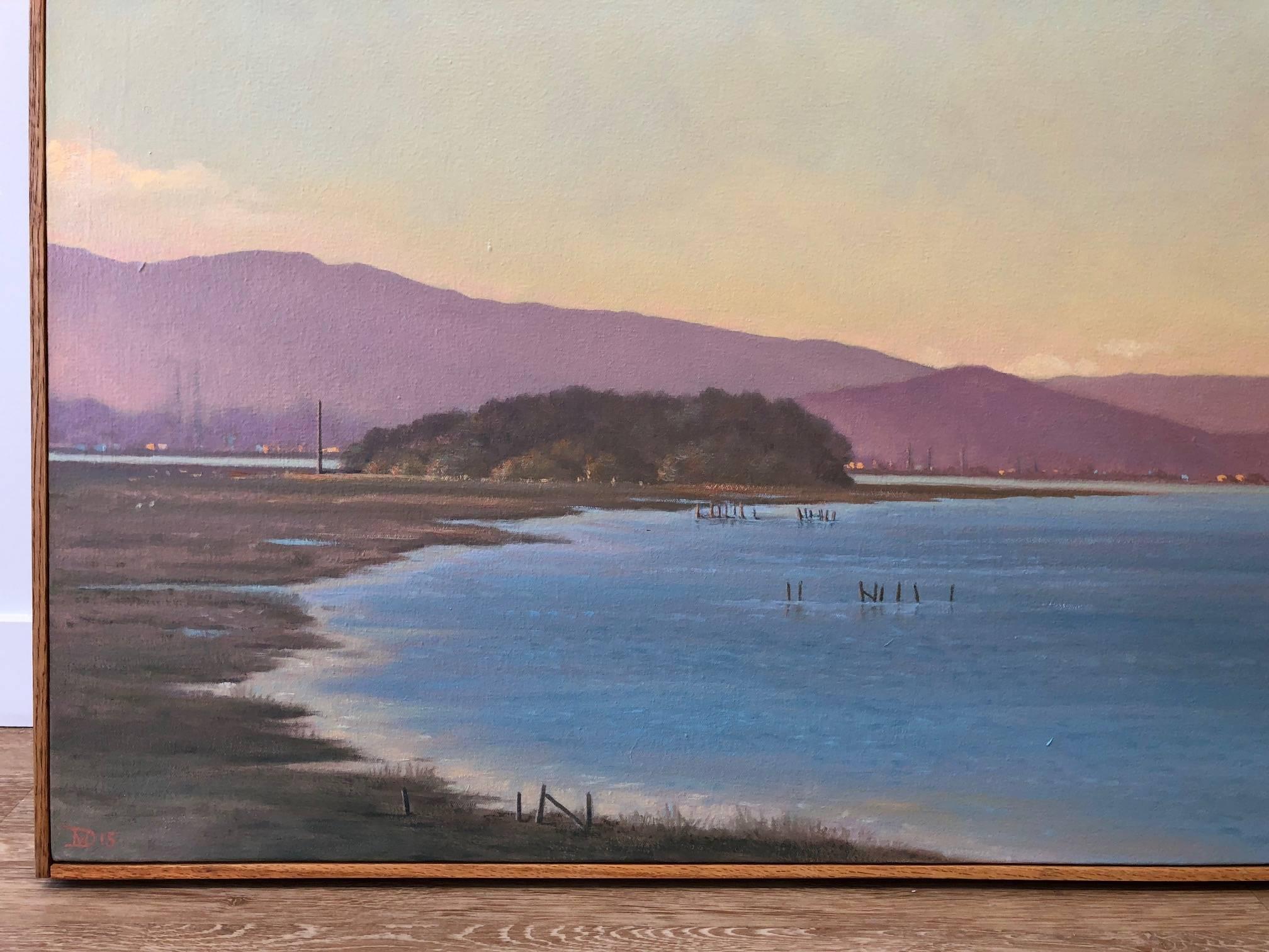 Bay de San Pablo/huile sur toile - Gris Landscape Painting par Willard Dixon