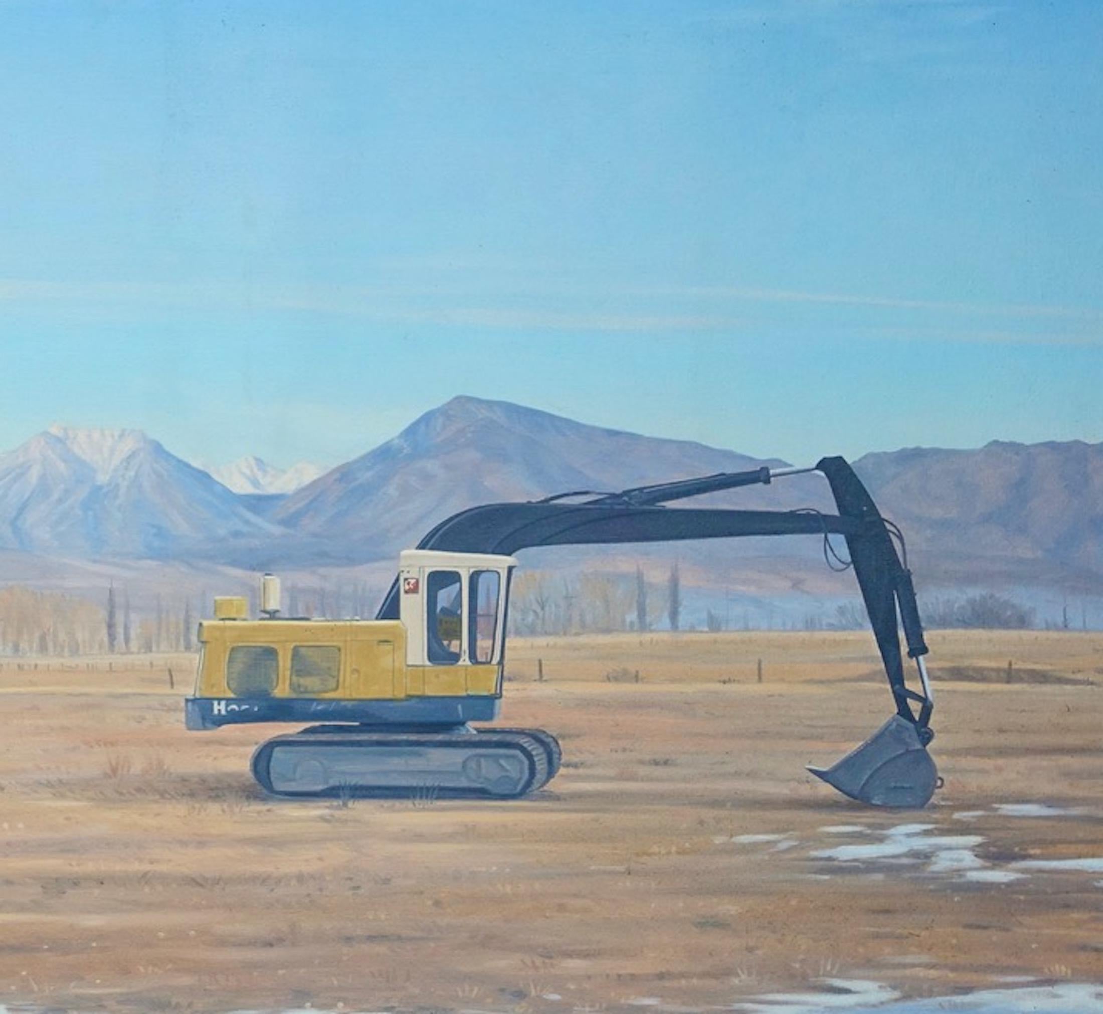 SIERRA SHOVEL- oil on canvas, tractor on horizon. Construction - Painting by Willard Dixon
