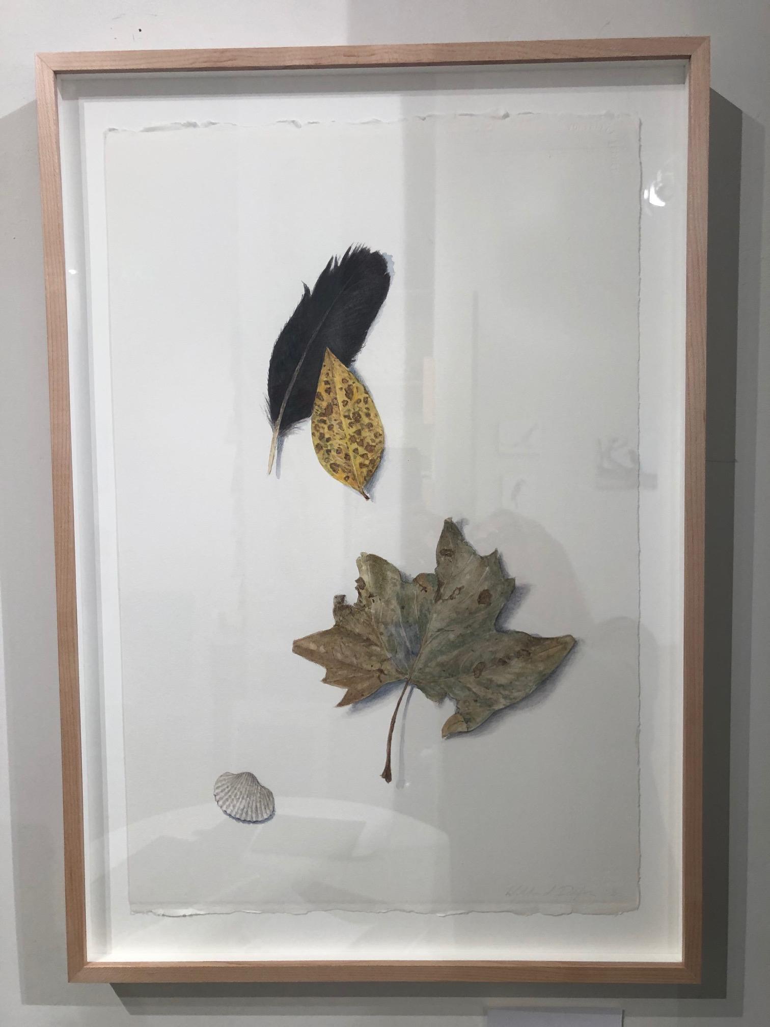 Nature morte avec plumes et feuilles - Painting de Willard Dixon
