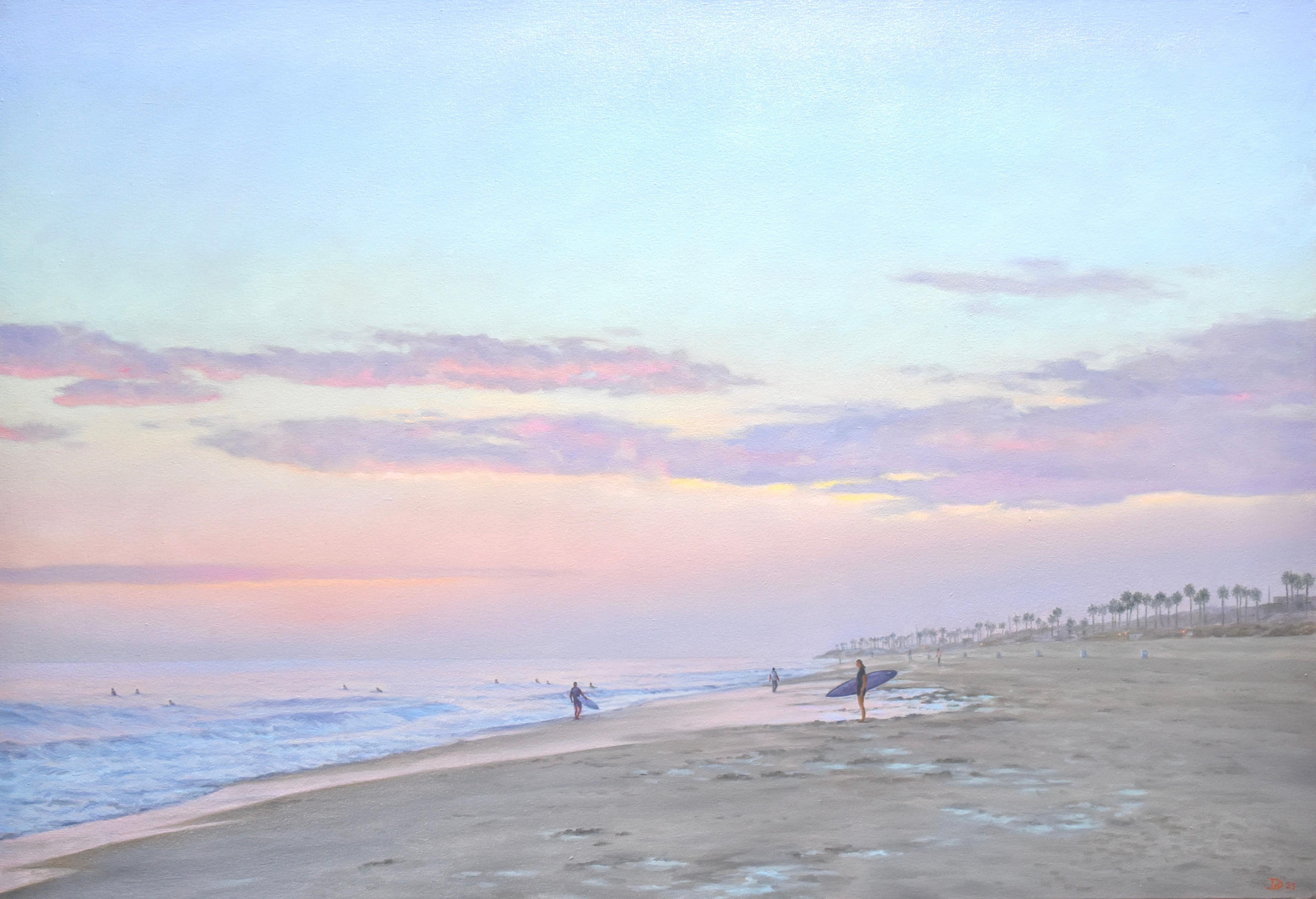 Landscape Painting Willard Dixon - Surfeurs à Huntington Beach