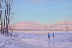 Tahoe Evening I / American realism lake scene with figures