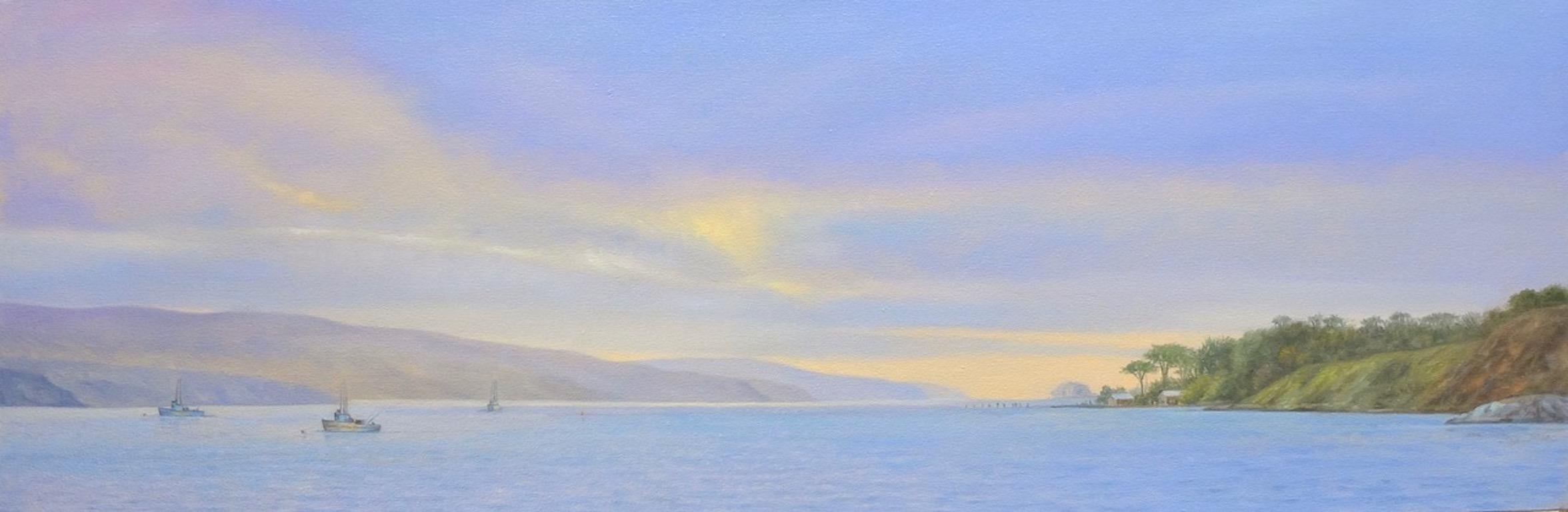 Willard Dixon Still-Life Painting - Tamalas Bay Evening / Boats on the Bay at sunset - peaceful