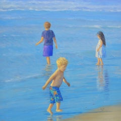 TEAM No. 1 & II / two 30 x 30 inch paintings - children beach play (diptych)