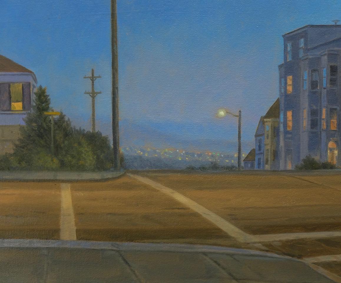 The Avenues, Evening / 20 x 20 inch oil on canvas - city scene - Painting by Willard Dixon