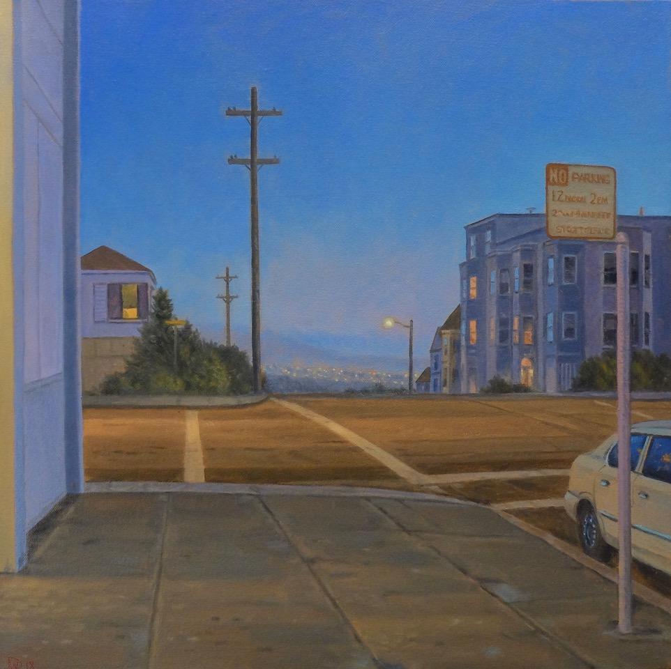 Willard Dixon Landscape Painting - The Avenues, Evening / 20 x 20 inch oil on canvas - city scene