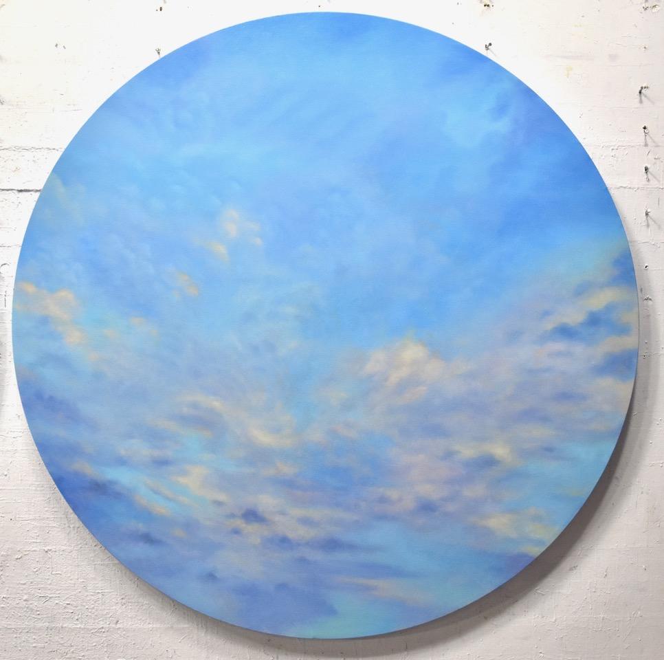 Turbulent Sky - 61 x 61 inches, circular canvas - Painting by Willard Dixon